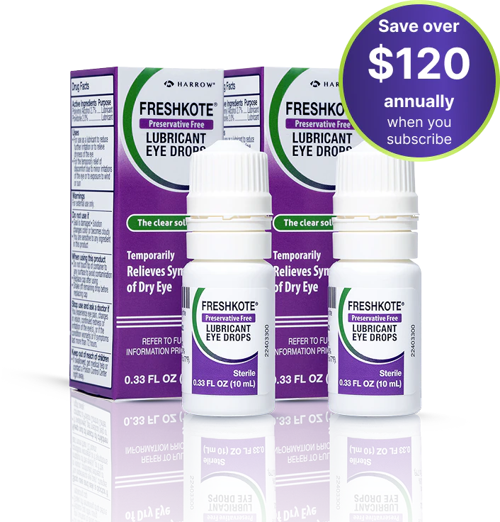 Two FreshKote PF bottles in front of their boxes — save over $120 annually when you subscribe